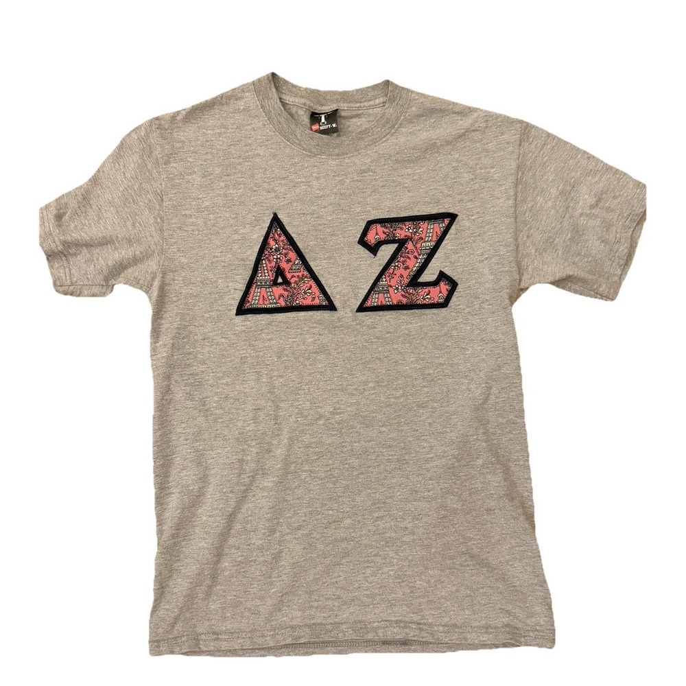 VTG 90s Delta Zeta Sorority T-Shirt Small XS Paris Pink Sorority Core Greek Life